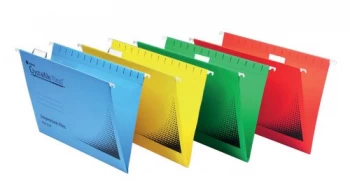 Image of Rexel Crystalfile Flexifile Foolscap Manilla Suspension File V-Base Blue 1 x Pack of 50 Suspension Files
