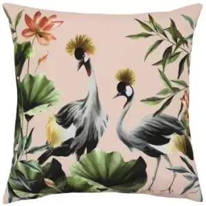 Image of Cranes Outdoor Cushion Blush/Forest