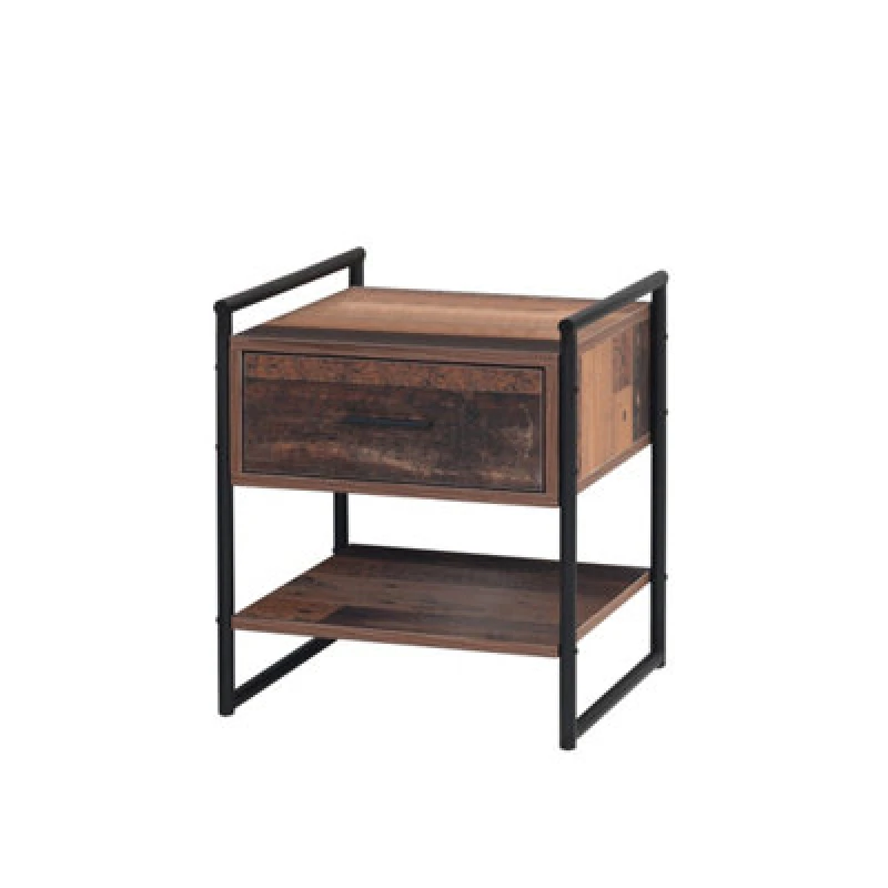 Image of Timber Art Design Abbey Bedside Cabinet Bedroom Furniture Nightstand Table 1 Drawer Rustic Urban