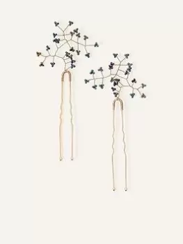 image of Accessorize Delicate Beaded Leaf Hair Pins Set Of Two, Blue, Women