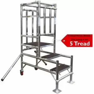 Image of 5 Tread Mobile Telescopic Podium Step Ladder 1.4m Tall Work Platform Safety Cage