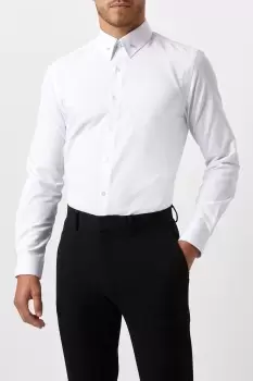 Mens Slim Fit White Collar Bar Dress Shirt