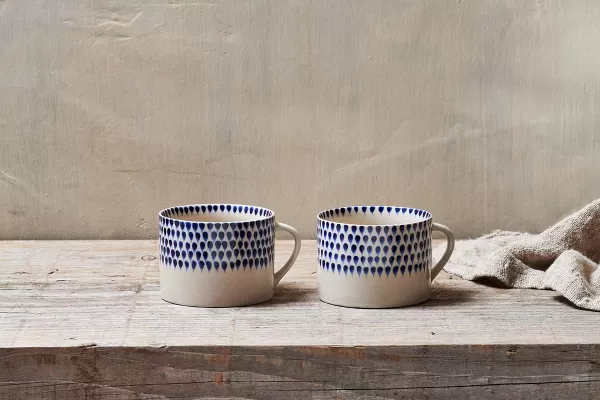 Image of Nkuku Indigo Drop Mug Set Of 2 Tableware Blue 7 x 10cm (Diameter)