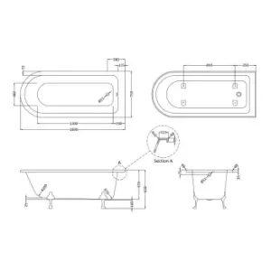 Image of Hudson Reed Winterburn Freestanding Shower Bath With Corbel Leg Set (1700mm) - White