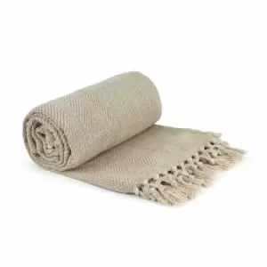 Image of Emma Barclay Herringbone Throw 50 x 60" Natural