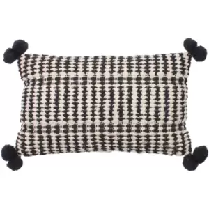 Image of Ayaan Tufted Knot 100% Cotton Pom Pom Cushion Cover, Black, 30 x 50 Cm - Furn