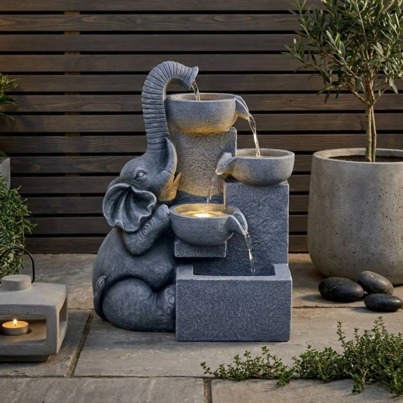Image of Garden Greatness Lunaria Mains Elephant Water Feature in Grey Size: 1 Pack Grey Unisex 1 Pack