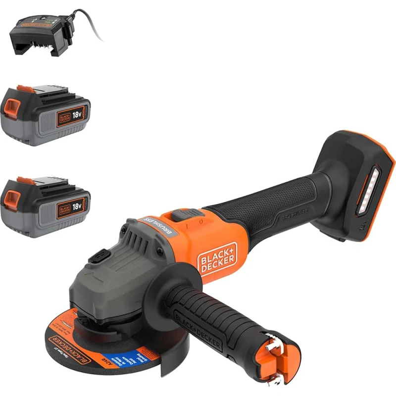 Image of Black and Decker BCG6L8 18v Cordless Brushless Angle Grinder 115mm BCG6L8D13 Batteries: 2 x 4ah Li-ion