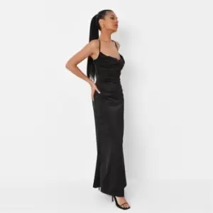 Missguided Satin X Back Cowl Maxi Dress - Black