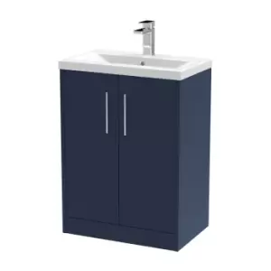 Hudson Reed Juno 600mm Floor Standing 2 Door Vanity & Mid-Edge Basin - Electric Blue