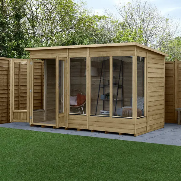 image of 10' x 6' Forest 4Life 25yr Guarantee Double Door Pent Summer House (3.11m x 2.05m)