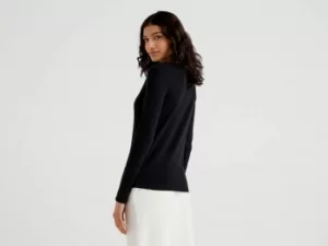 Image of Benetton, Long Sleeve Pure Cotton T-Shirt, taglia L, Black, Women