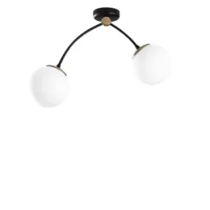 image of Model 5 Deco 2-light Ceiling Lamp with Glass Lampshades