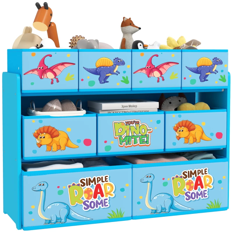 Image of AIYAPLAY 3-Tier Toy Organiser Shelf With 9 Storage Boxes For Bedroom - Blue/Pink - Blue TJ Hughes Yellow 5063603385566