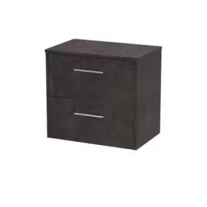Image of Hudson Reed Juno 600mm Wall Hung 2 Drawer Vanity & Worktop - Metallic Slate