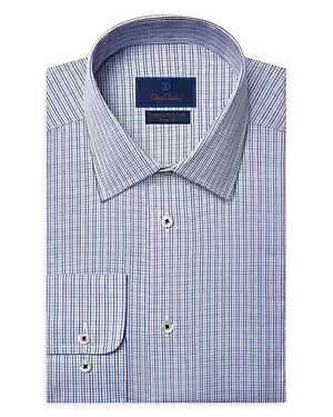 Image of David Donahue Cotton Twill Micro Check Trim Fit Non Iron Dress Shirt