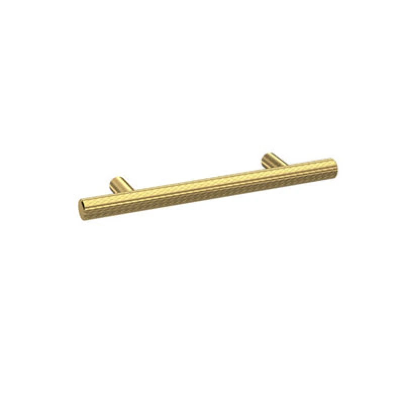 Image of Hudson Reed Lux Knurled Bar Handle, Contemporary Cabinet Drawer Furniture Handle With Fixings In Brushed Brass Finish, 96mm