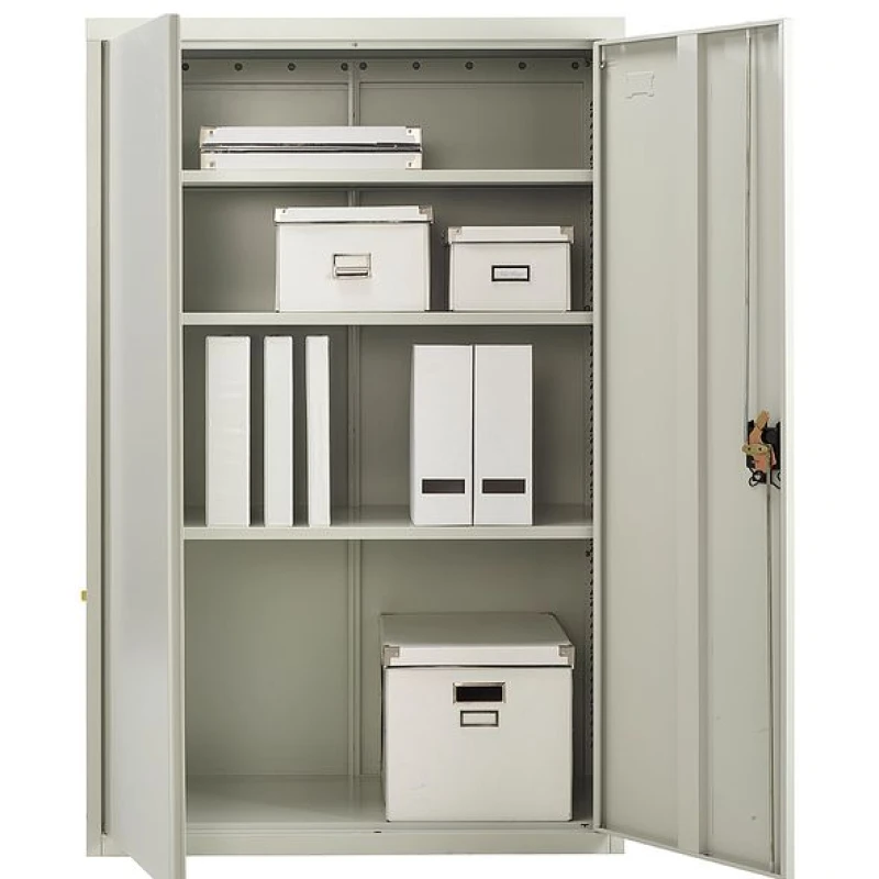 Image of Moderna White Steel Filing Cabinet, Lockable 2 Door, 3 Shelves for Office or Garage White Unisex
