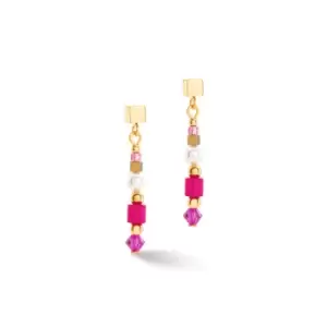 Image of Square Stripes Magenta-Gold Earrings 4355/21-0416