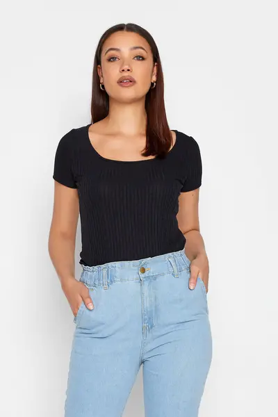 Long Tall Sally Tall Ribbed Top Black