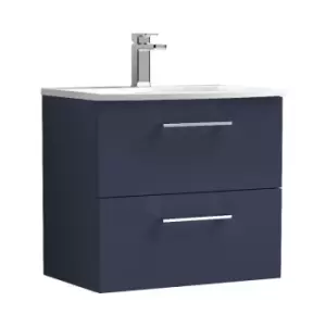 image of Nuie Arno Matt Electric Blue 600mm Wall Hung 2 Drawer Vanity Unit with 30mm Curved Profile Basin - ARN1724G - Electric Blue