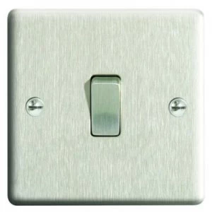 image of Wickes 10A Light Switch 1 Gang 2 Way Brushed Steel Raised Plate