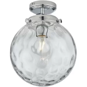 Image of Endon Elston Semi Flush Lamp Globe Chrome Glass Dimpled Shade, IP44