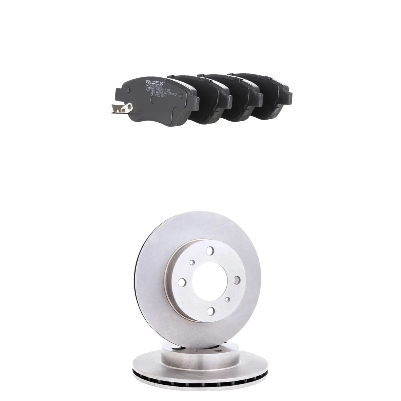 Image of RIDEX 3405B2894 Brake disc and pads set Front Axle, Brake Disc Type: internally vented, with acoustic wear warning Brake Set,disc brakes (3405)