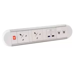 Image of Chroma clip-on power module 2 x UK sockets and 1 x twin USB fast charge and 2 x RJ45 sockets - black