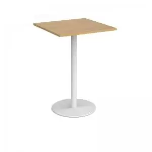 image of Monza square poseur table with flat round white base 800mm - oak