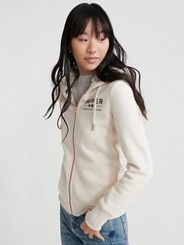 Image of Superdry Applique Zip Hoodie - White, Size 6, Women