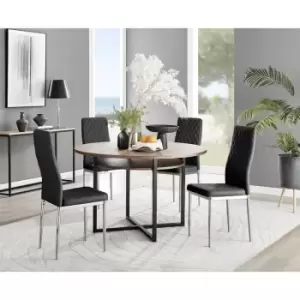 Image of Furniturebox Adley Brown Wood 120cm Storage Dining Table & 4 Black Milan Chrome Leg Faux Leather Chairs