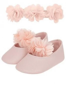 image of Monsoon Baby Girls Macaroon Bootie & Hairband Set - Pink