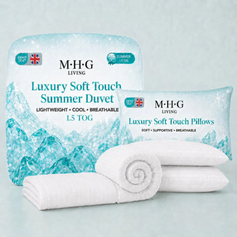 Image of MHG Living Lightweight 1.5 Tog Summer Duvet & Pillow Set - Luxury Soft Touch Striped Microfibre Quilt Bedding