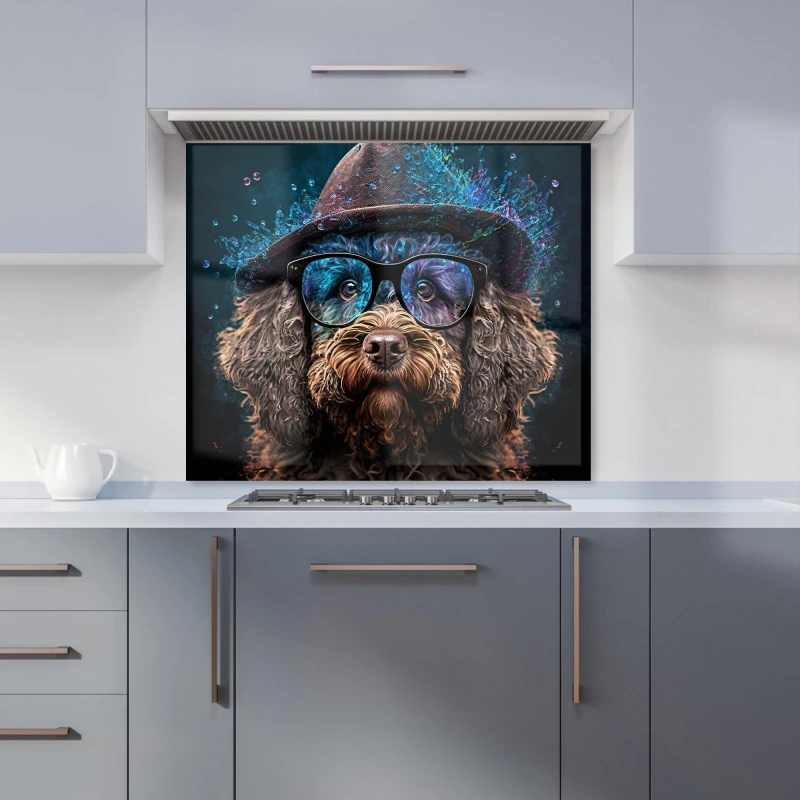Image of Warren Reed - Designer Labradoodle Dog With Glasses Splashart Kitchen Splashback Size: 600mm x 750mm Multicolor Unisex 600mm x 750mm