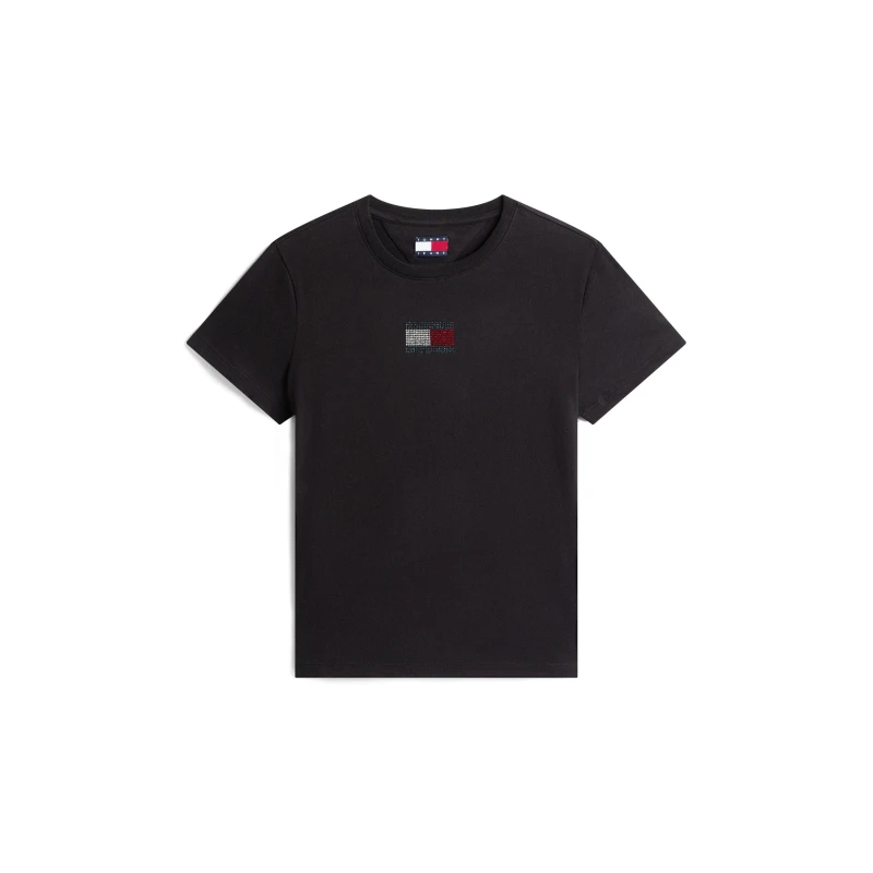 Image of Tommy Jeans Womens TJ Part Flag Regular Fit T-Shirt Black female 8 (XS)