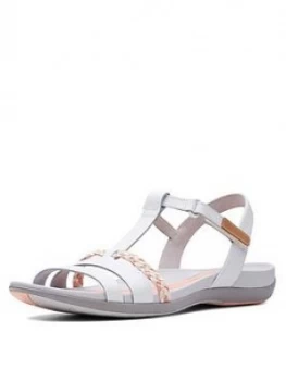 image of Clarks Tealite Grace Flat Sandal Shoes - White Leather, Size 4, Women