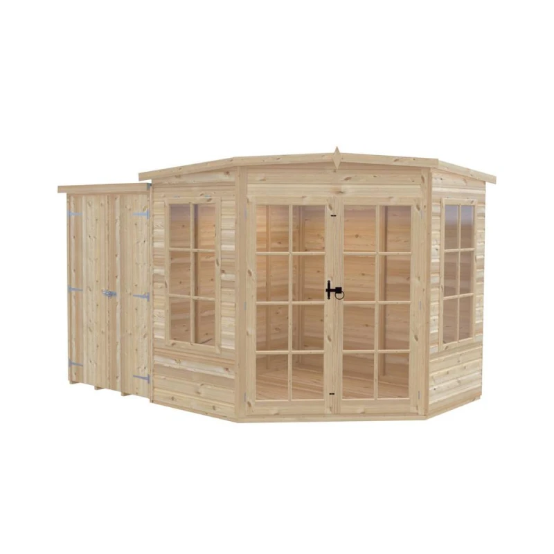 Image of Shire Hampton SummerHouse with Side Shed - Brown Brown 7 x 11ft