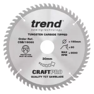 Image of Trend CRAFTPRO Wood Cutting Saw Blade 190mm 60T 30mm