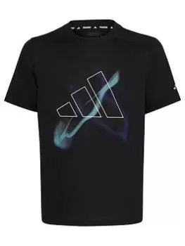 Image of adidas Junior Boys Train Hiit Graphics T-Shirt - Black/White, Size 7-8 Years