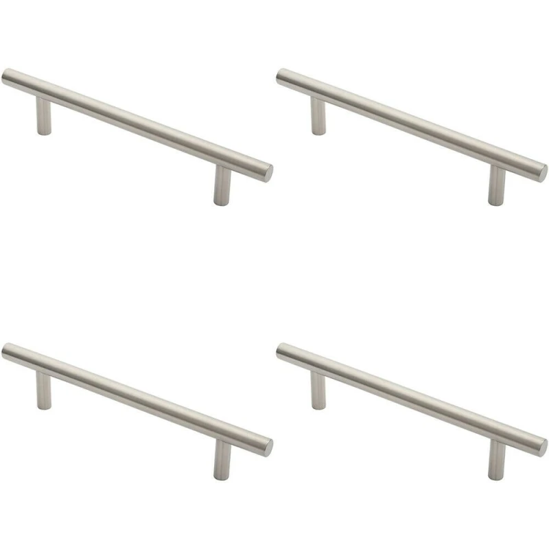 Image of Loops 4x 19mm Straight T Bar Pull Handle 225mm Fixing Centres Satin Stainless Steel Metallics unisex