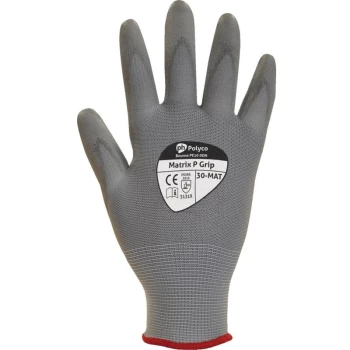 Image of 302-MAT Matrix 'P' Grip Grey Nylon Glove Size 8 - Polyco