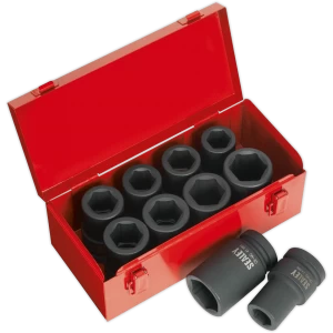 Image of Sealey 10 Piece 1" Drive Deep Hexagon Impact Socket Set Metric and Imperial 1"