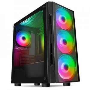 image of CiT Flash Micro Tower 1 x USB 3.0 / 2 x USB 2.0 Tempered Glass Side & Front Window Panels Black Case with RGB LED Fans