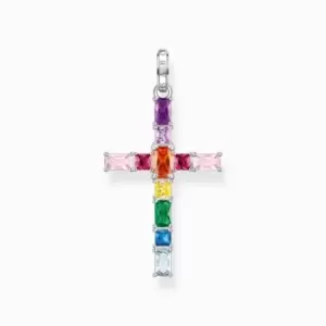 image of Sterling Silver Cross Colourful Stones Pendant PE939-073-7