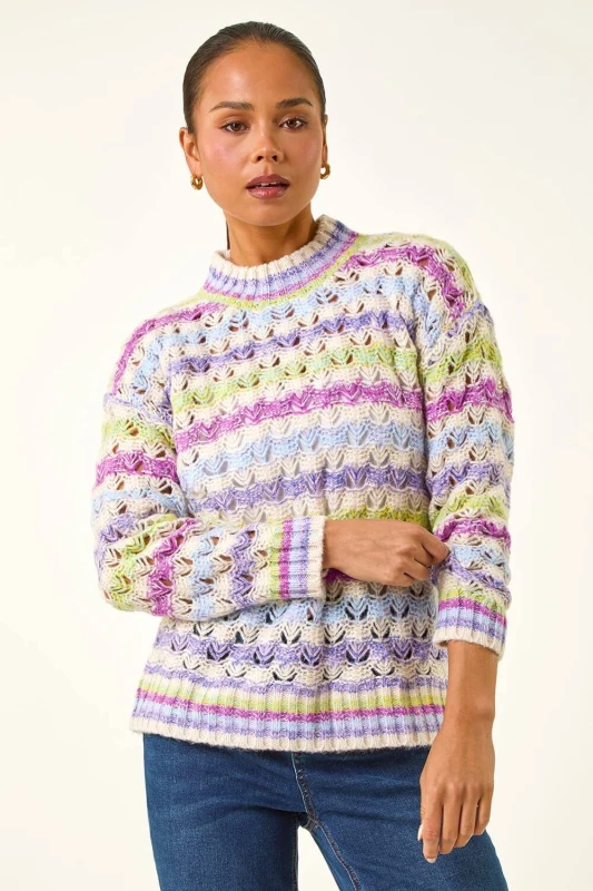 Image of Roman Womens Petite Stripe Knit Jumper in Purple Size: 14 Purple Female 14