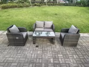 image of Fimous 4 Seater Outdoor Dark Grey PE Wicker Lounge Complete Sofa Set with Coffee Table