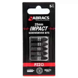 image of Abacus IPZ22505 PZ2 Impact Screwdriver Bits 25mm, Pack of 5