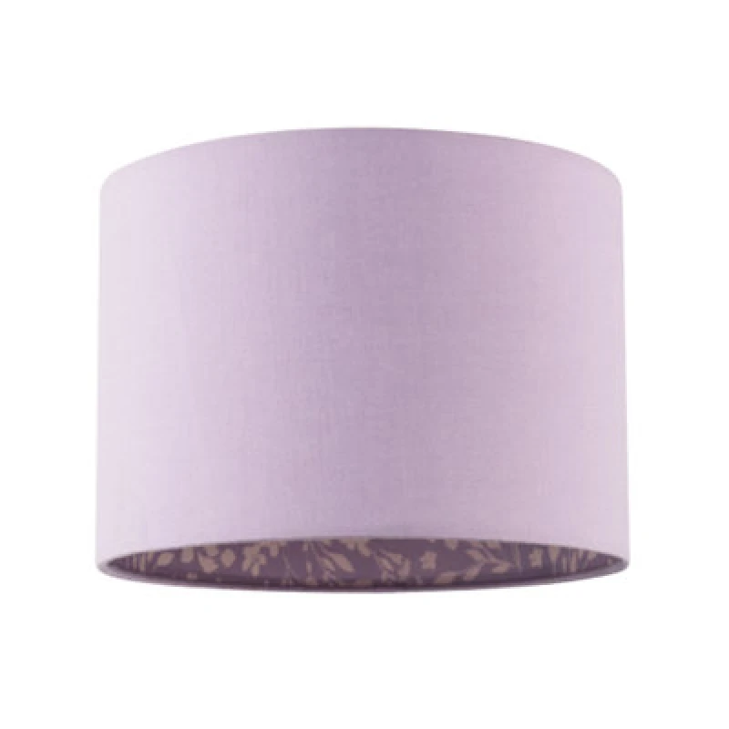 Image of Happy Homewares Lilac Cotton Drum Lamp Shade With Inner White Floral Pattern Lining