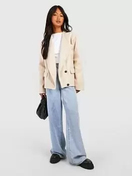 Image of Boohoo Asymmetric Textured Jacket - Oatmeal, Beige, Size 10, Women